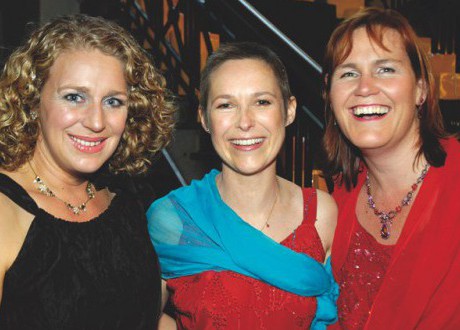 L to R Julie Goodman Mhairi Flett and Rose Crossland at the ball 